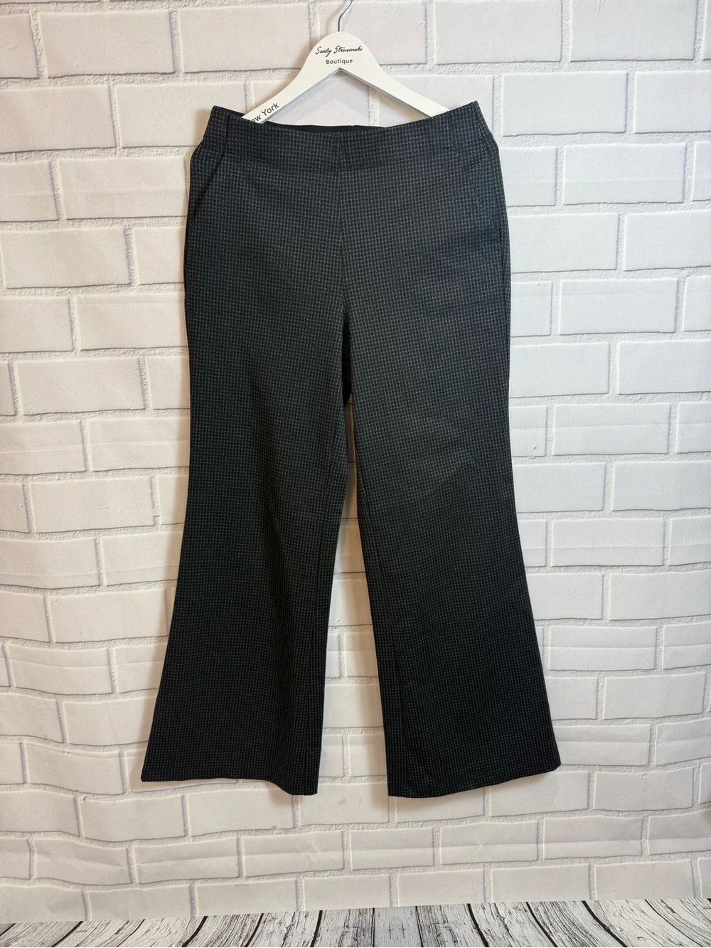Max Studio London Bootcut Pants Gray Black Stretch Career Dress Pants Size L NWT